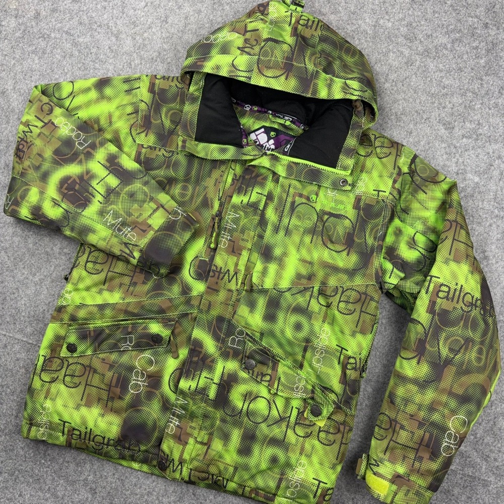 Liquid Snowboard Jacket Kids XL Green Venture 5000 Waterproof Ski Coat Y2K Print